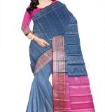 Fix color  Soft Cotton  Saree New ( Blue darck & pink   )