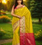 KOTHARI SKT Embellished Bandhani Organza Saree  (Yellow)