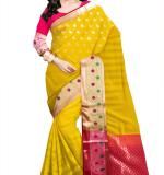 KOTHARI SKT Embellished Bandhani Organza Saree  (Yellow)