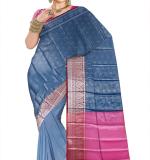 Fix color  Soft Cotton  Saree New ( Blue darck & pink   )