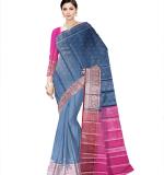 Fix color  Soft Cotton  Saree New ( Blue darck & pink   )