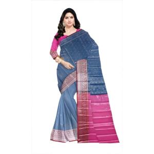 Fix color  Soft Cotton  Saree New ( Blue darck & pink   )
