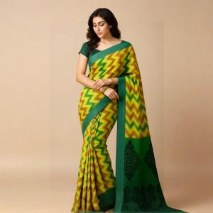 :  Green fix Design chek Party Sari  MAHARASHTRA Special