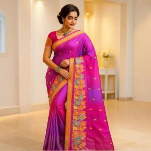 Pink fix Design check Party Sari  MAHARASHTRA Special