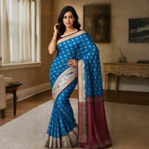 :  Patola Silk Blend Saree  (Blue) All india