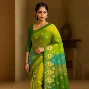 Green fix Design  Party Sari  MAHARASHTRA Special