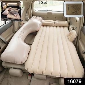 Portable Car Air Mattress Bed Set With Pump Pillows Inflatable (Beige)