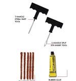 Puncture Repair Kit Tubeless Tyre Full Set With Nose Pliers Rubber Cement And Extra Strips For Cars Bikes