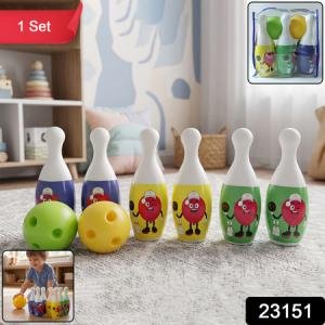 Kids Bowling Set With 6 Colorful Pins And 2 Balls (1 Set)