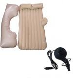 Portable Car Air Mattress Bed Set With Pump Pillows Inflatable (Beige)