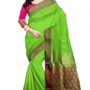 Banarasi Silk Blend Saree  (GREEN) Art Silk Sarees