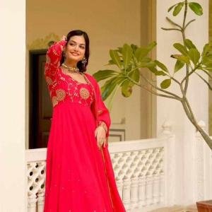 Red Embroidered Gown