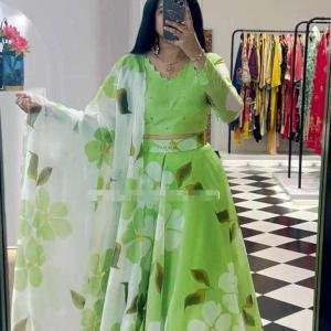 Green Fox Georgette Lehenga