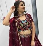 Marron Heavy Embroidery Thread & Sequence Work Lehenga