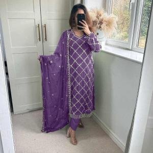 PURPLE FOX GEORGETTE TOP AND PENT WITH DUPATTA