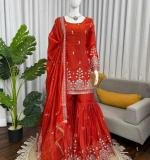 Premium Fabric And Designer Orange Dress