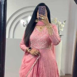 Pink Chinon Sequence Work Lehenga