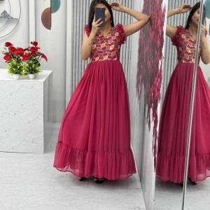 Red Embroidered Gown