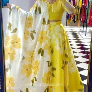 Yellow Fox Georgette Lehenga