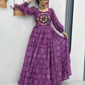 Purple Bandhani Print Gown