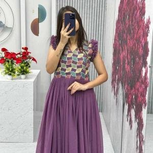 Wine Embroidered Gown