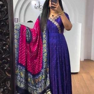 Blue Heavy Chinon Gown