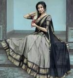 Grey Kanjiveram Silk Zari Lehanga