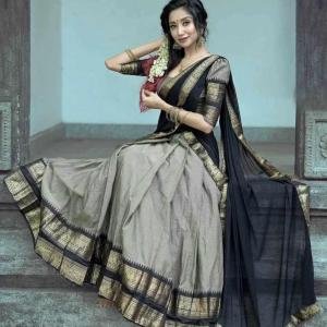 Grey Kanjiveram Silk Zari Lehanga