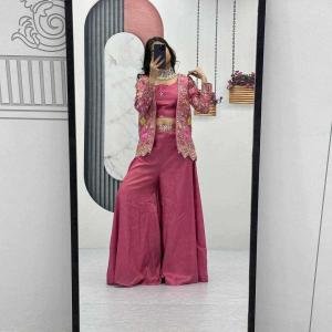 Pink Pure Tissue Simmer Party Wear Dress