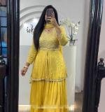 Yellow Chinon Sequence Work Lehenga
