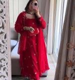 Foux Gorgette Beads with moti handwork Readymade Dress