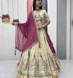 Wedding Wear Beautiful Lehenga With Wine Dupatta