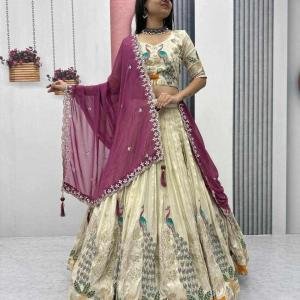 Wedding Wear Beautiful Lehenga With Wine Dupatta