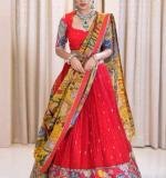 Red Kalamkari Print Lehenga