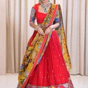 Red Kalamkari Print Lehenga