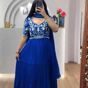 Blue Fox Georgette Embroidered Gown