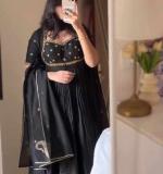 Women's Vichitra Silk Gown Set with Pant & Dupatta