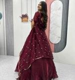 Marron Heavy Embroidery Thread & Sequence Work Lehenga