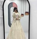 Pure Tissue Simmer Real Handwork and Read Diamond Work Crop Top Lehenga