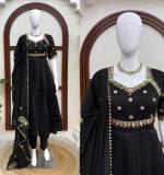 Women's Vichitra Silk Gown Set with Pant & Dupatta