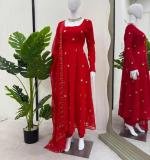 Foux Gorgette Beads with moti handwork Readymade Dress