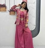 Pink Pure Tissue Simmer Party Wear Dress
