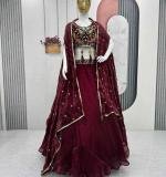 Marron Heavy Embroidery Thread & Sequence Work Lehenga
