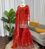 Premium Fabric And Designer Orange Dress