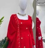 Foux Gorgette Beads with moti handwork Readymade Dress