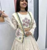 Pure Tissue Simmer Real Handwork and Read Diamond Work Crop Top Lehenga