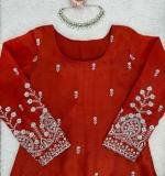 Premium Fabric And Designer Orange Dress