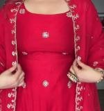 Foux Gorgette Beads with moti handwork Readymade Dress
