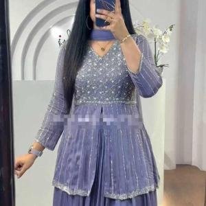 Violet Chinon Sequence Work Lehenga