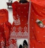 Premium Fabric And Designer Orange Dress
